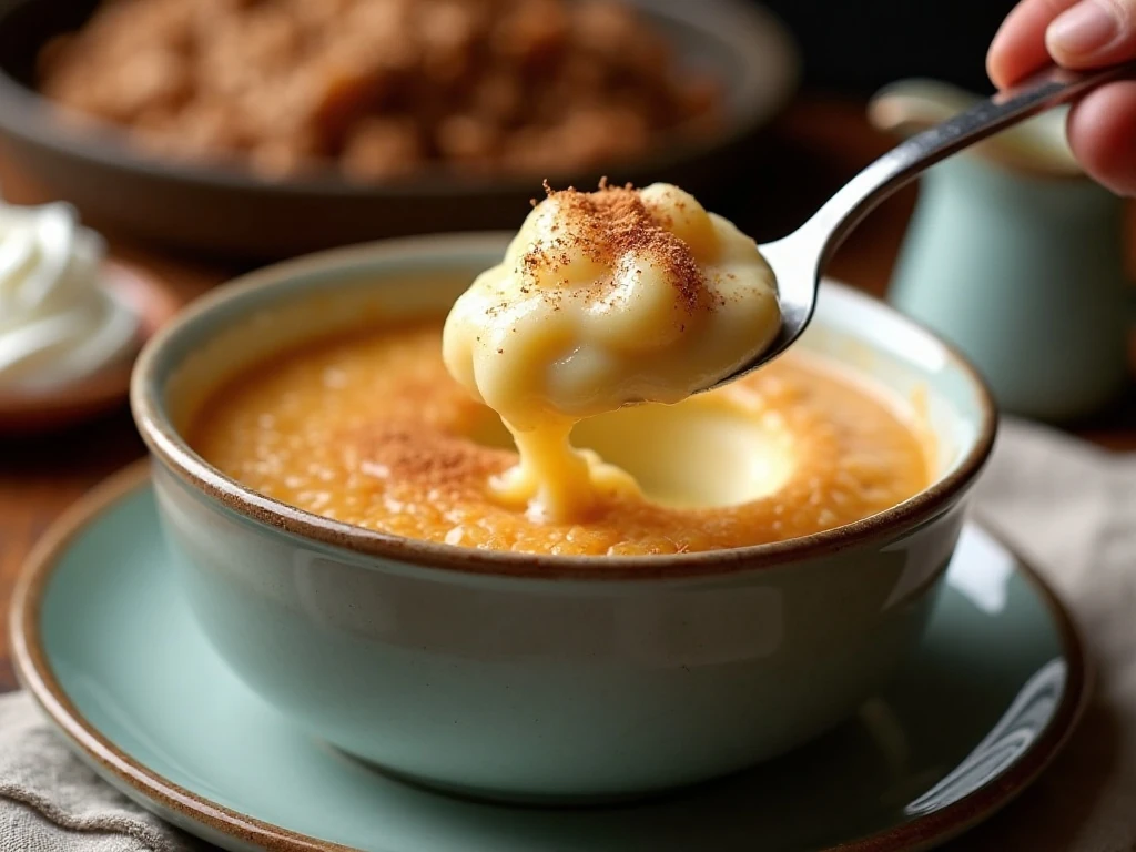 Warm Grape-Nuts pudding served with whipped cream and maple syrup