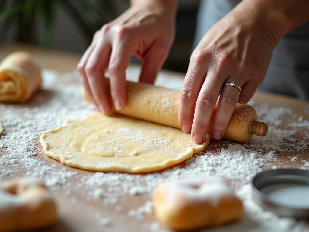 Rolling and cutting dough for homemade New Orleans beignets