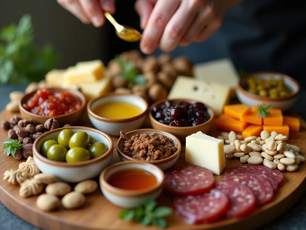 Arranging bowls and ingredients for a snack board