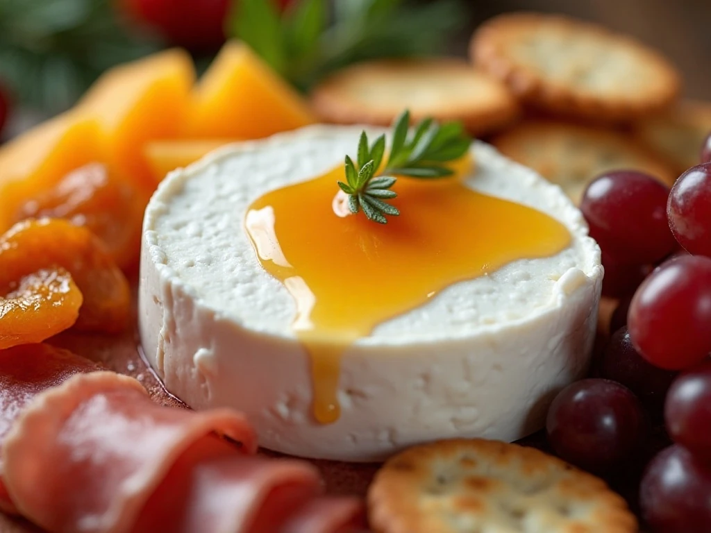 Honey-drizzled Brie and party snack board details