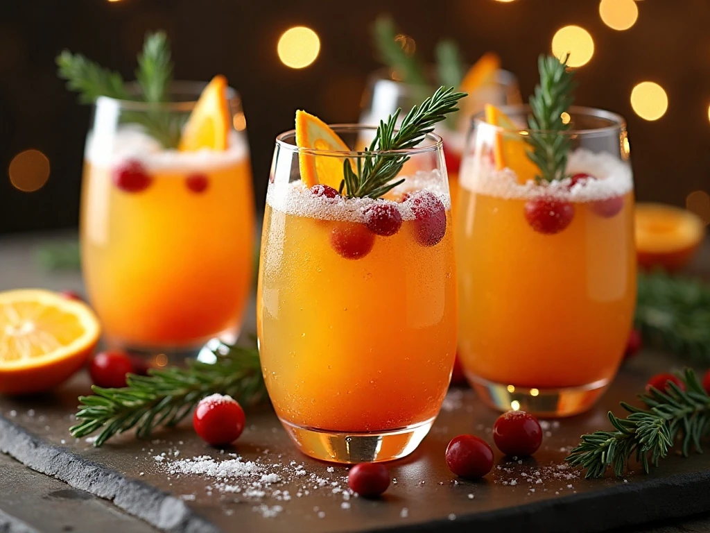 Glasses of golden Newfoundland Christmas slush arranged for a holiday party