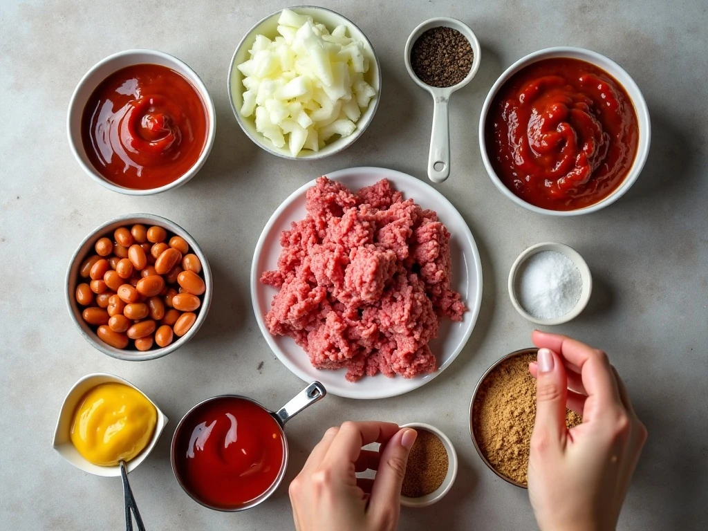 Ingredients for newlywed beef and bean skillet
