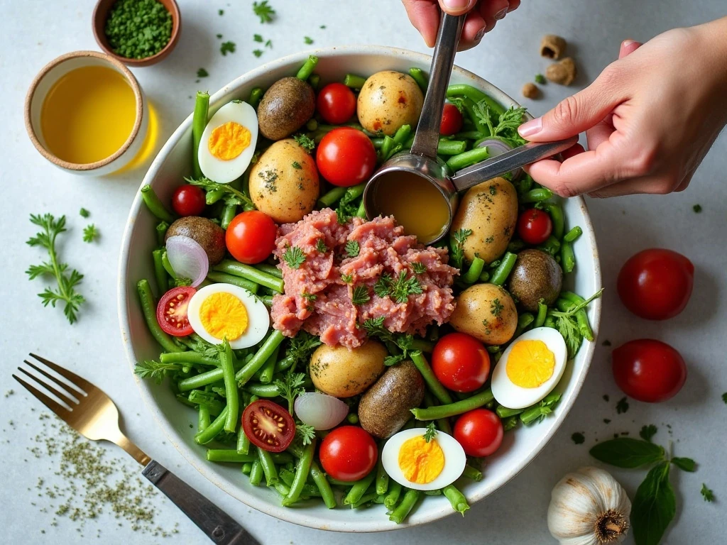 Fresh ingredients arranged for making Niçoise salad