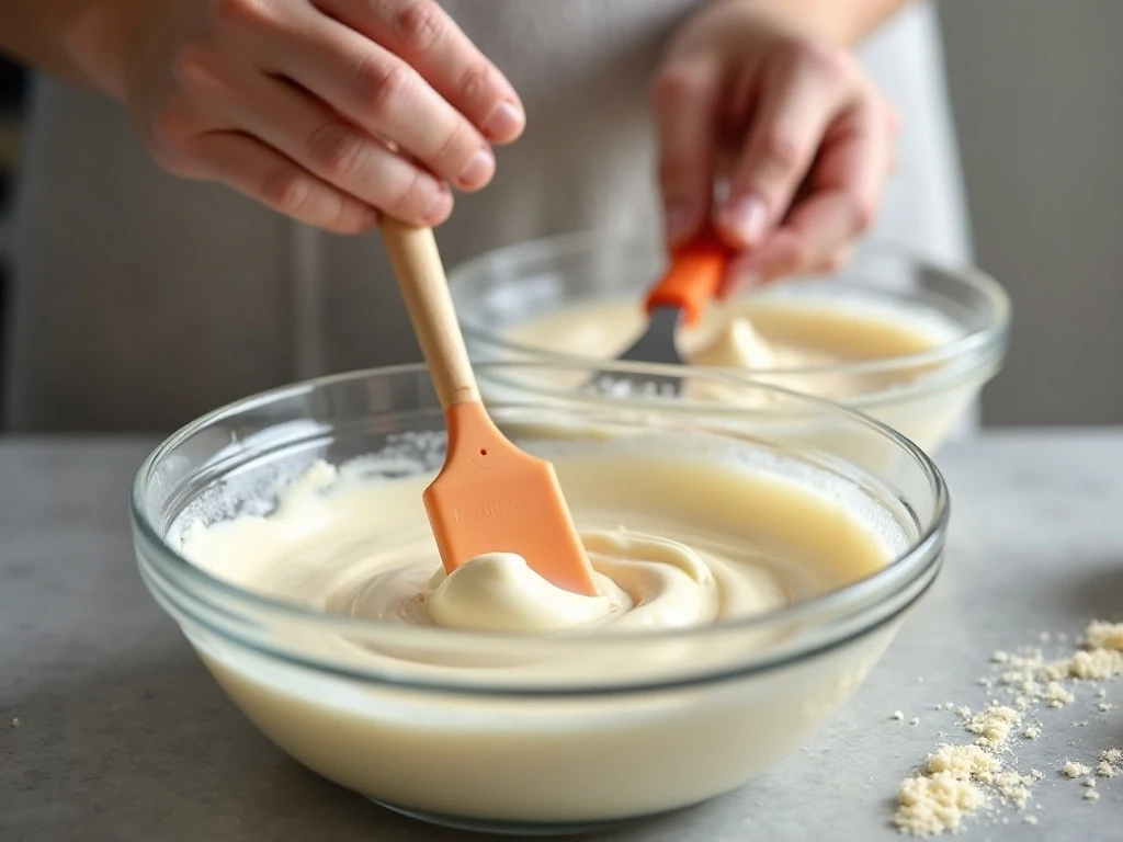Folding whipped cream into Baileys cheesecake filling