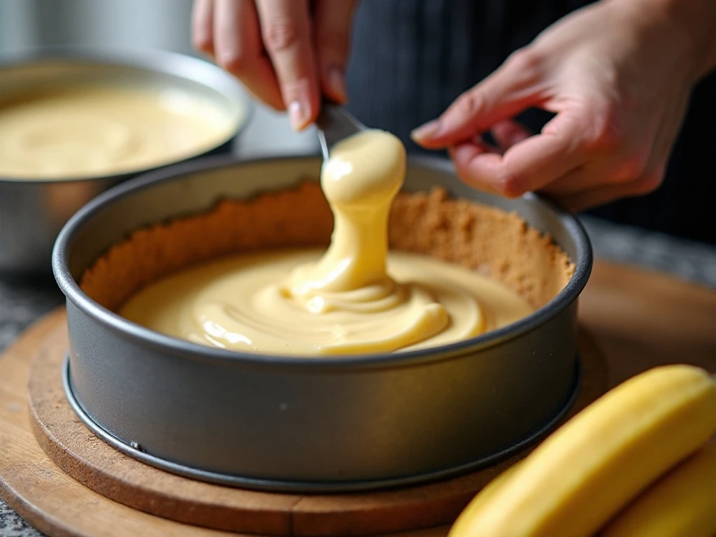 Preparing the graham-cracker crust for banana cream cheesecake