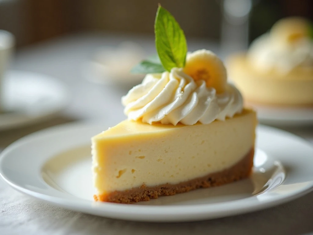 Chilled make-ahead banana cream cheesecake ready to serve