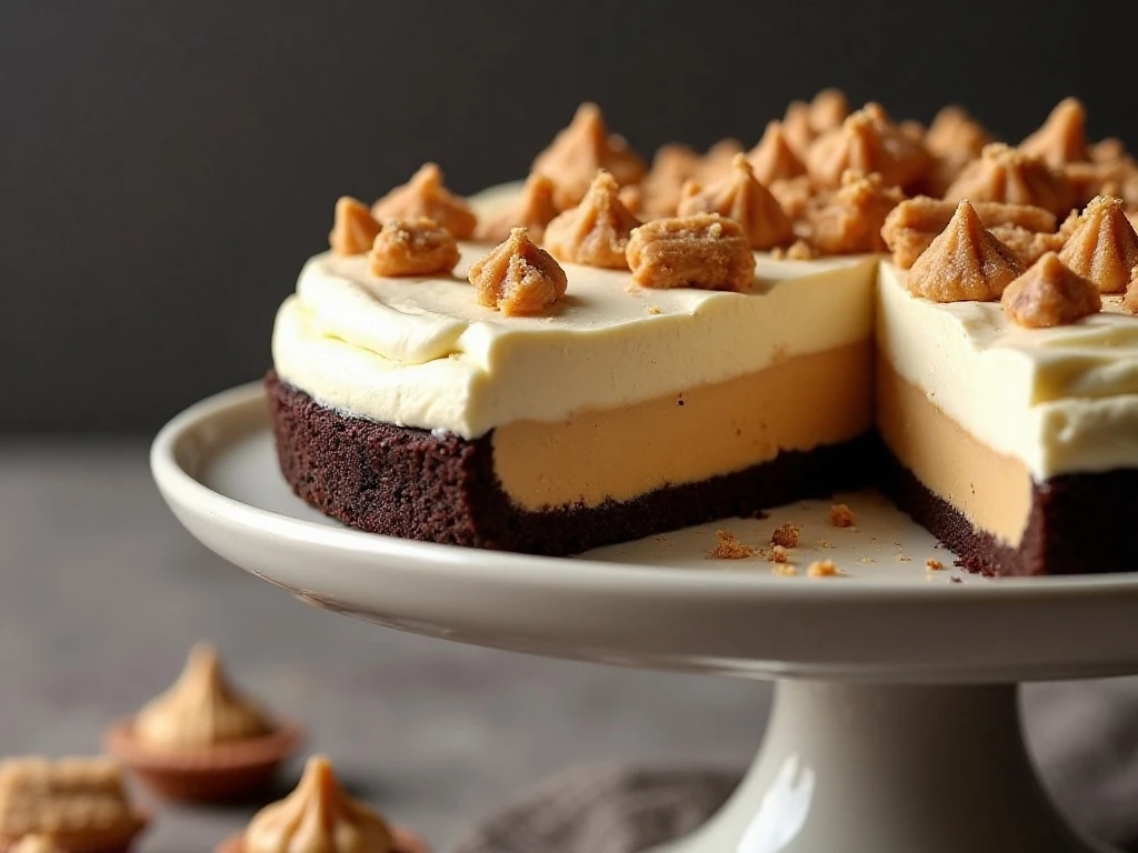 No-bake Butterfinger cream pie with a chocolate cookie crust and creamy peanut butter filling