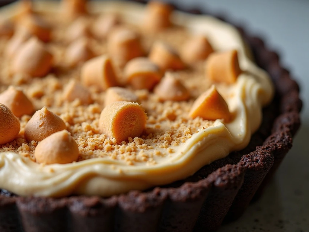 Crunchy Butterfinger candy crumbs and chunks on cream pie