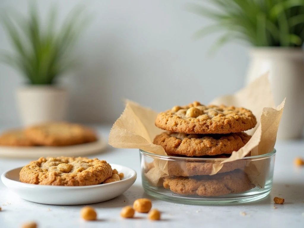 No-bake cereal cookies stored in an airtight container