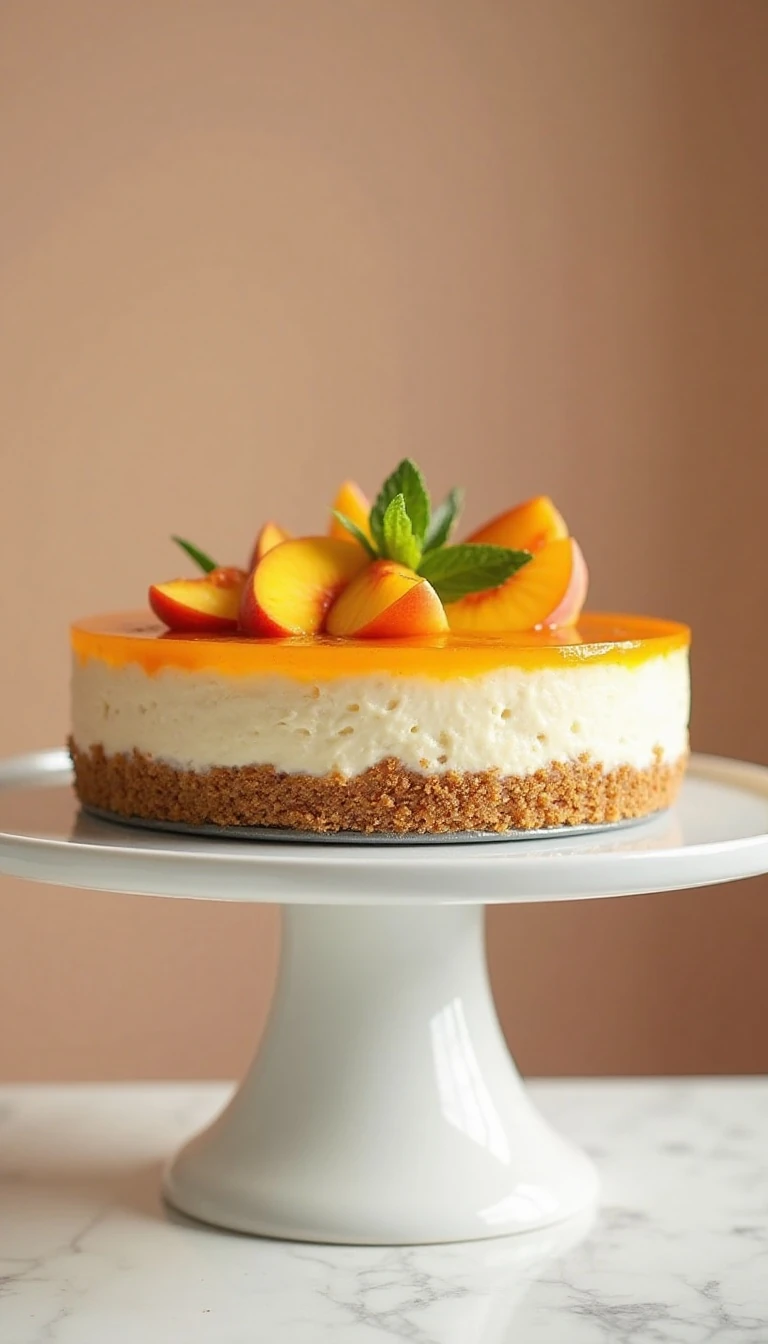 Easy No-Bake Cheesecake with Roasted Peach Jam