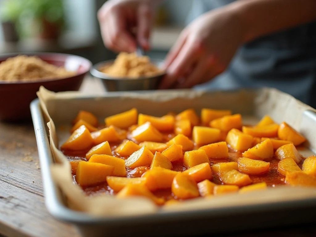 Roasting peaches for homemade peach jam