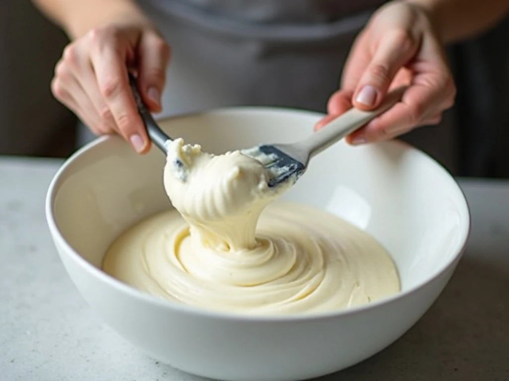 Folding whipped cream into no-bake cheesecake filling
