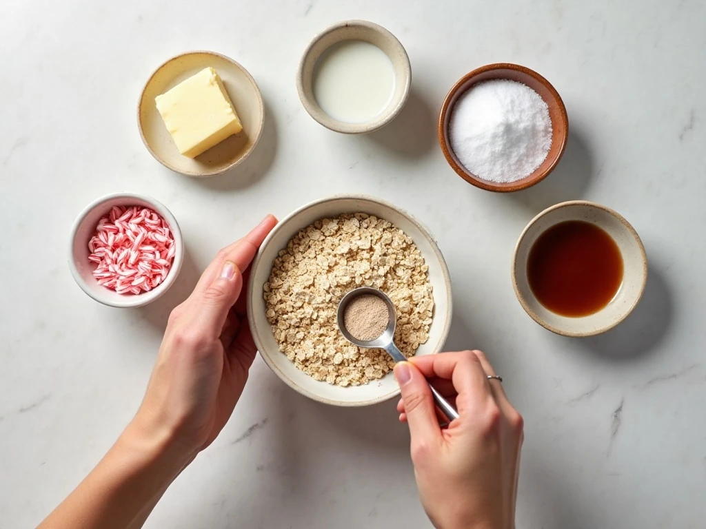 Ingredients for no-bake chocolate peppermint cookies
