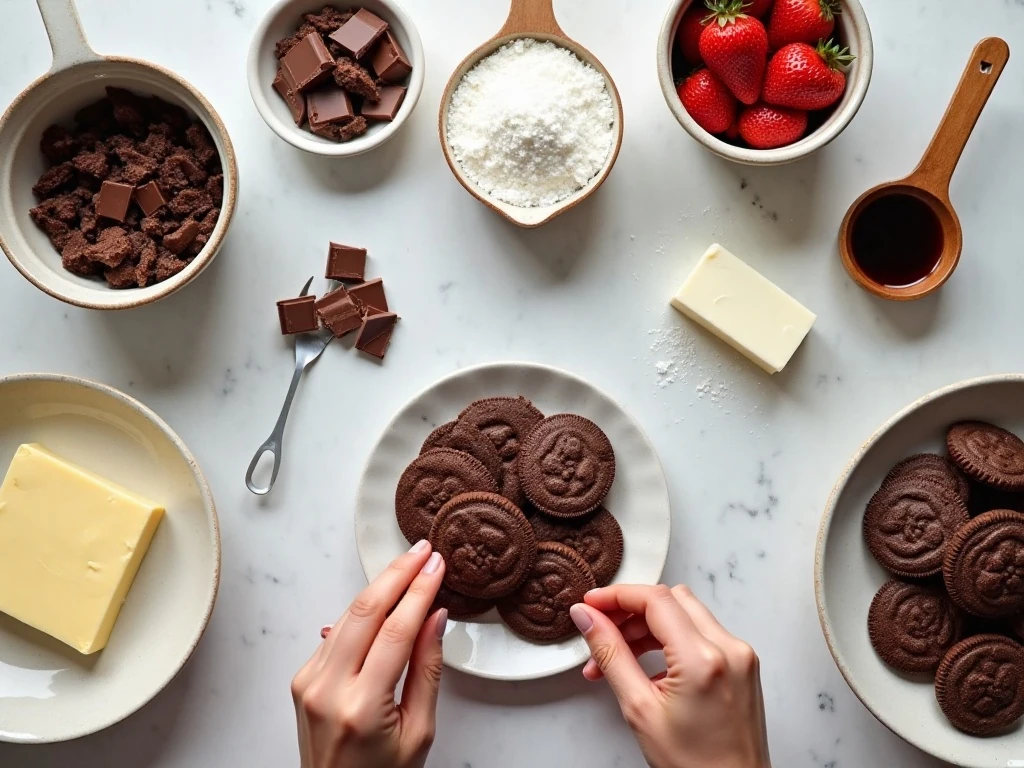 Ingredients for no-bake chocolate strawberry cheesecake