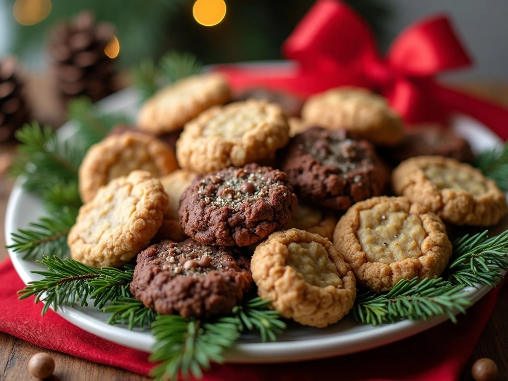 Platter of easy no-bake Christmas cookies