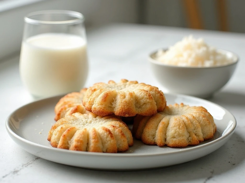 Chilled no-bake coconut oil cookies served with milk