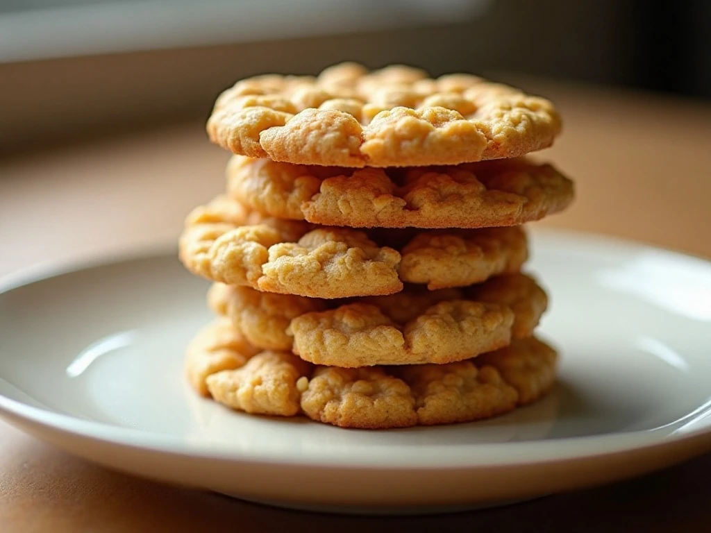 Stack of easy no-bake cornflake peanut butter cookies