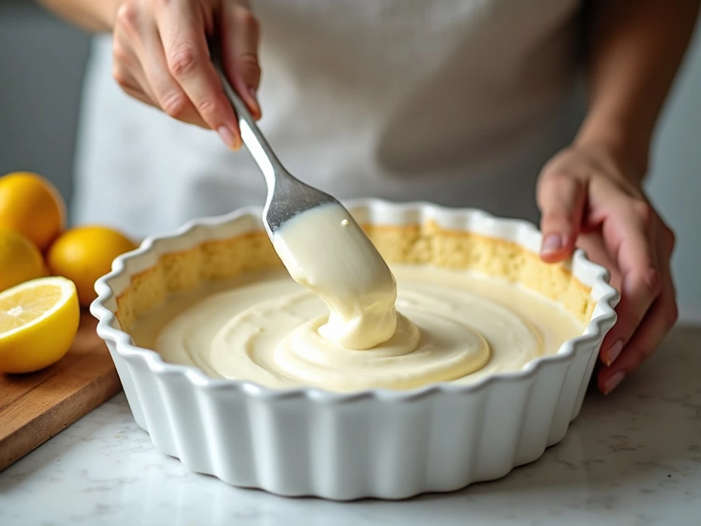 Folding whipped cream into lemon cheesecake filling