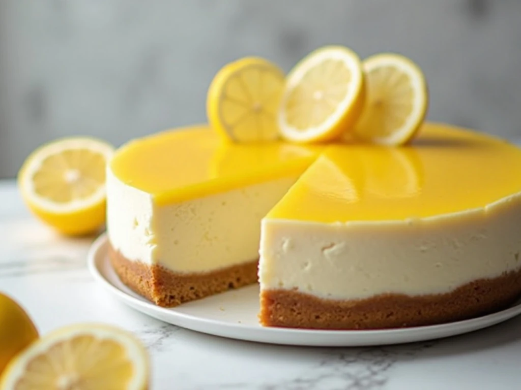 Chilled no-bake lemon cheesecake ready for serving