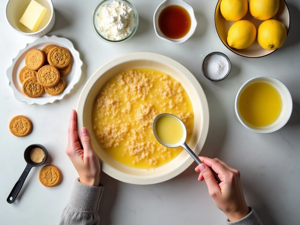Ingredients for lemon Oreo crust cheesecake icebox pie