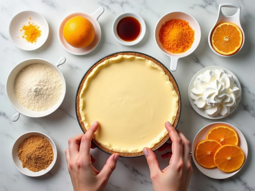 Ingredients for no-bake orange creamsicle cheesecake arranged on a countertop
