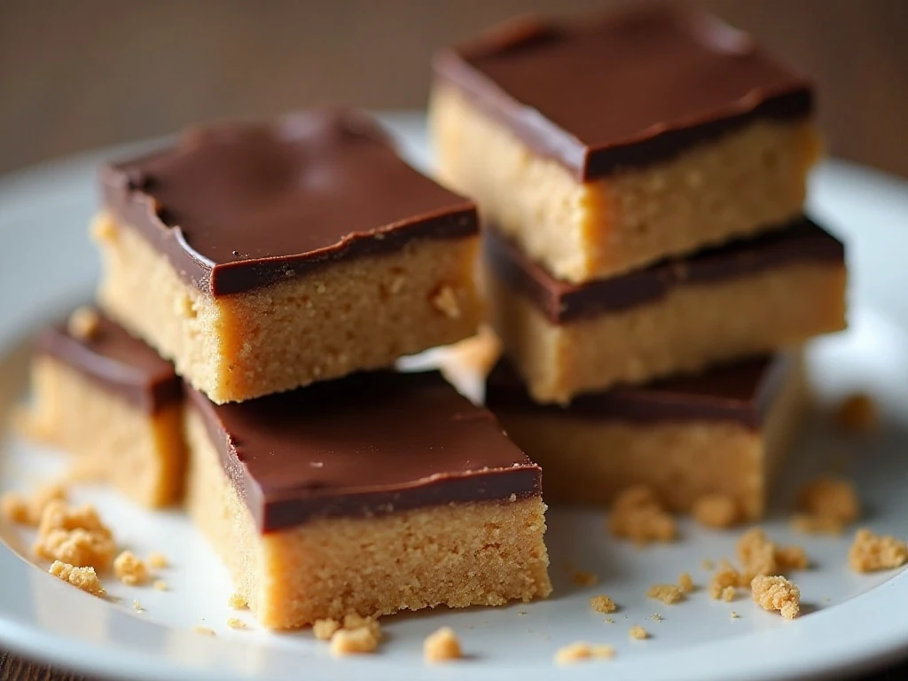 Close-up of the chocolate and peanut butter layers in a dessert bar