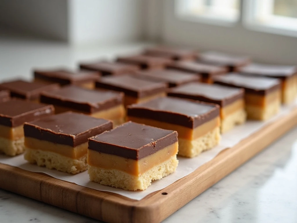 Platter of homemade no-bake peanut butter bars ready to serve