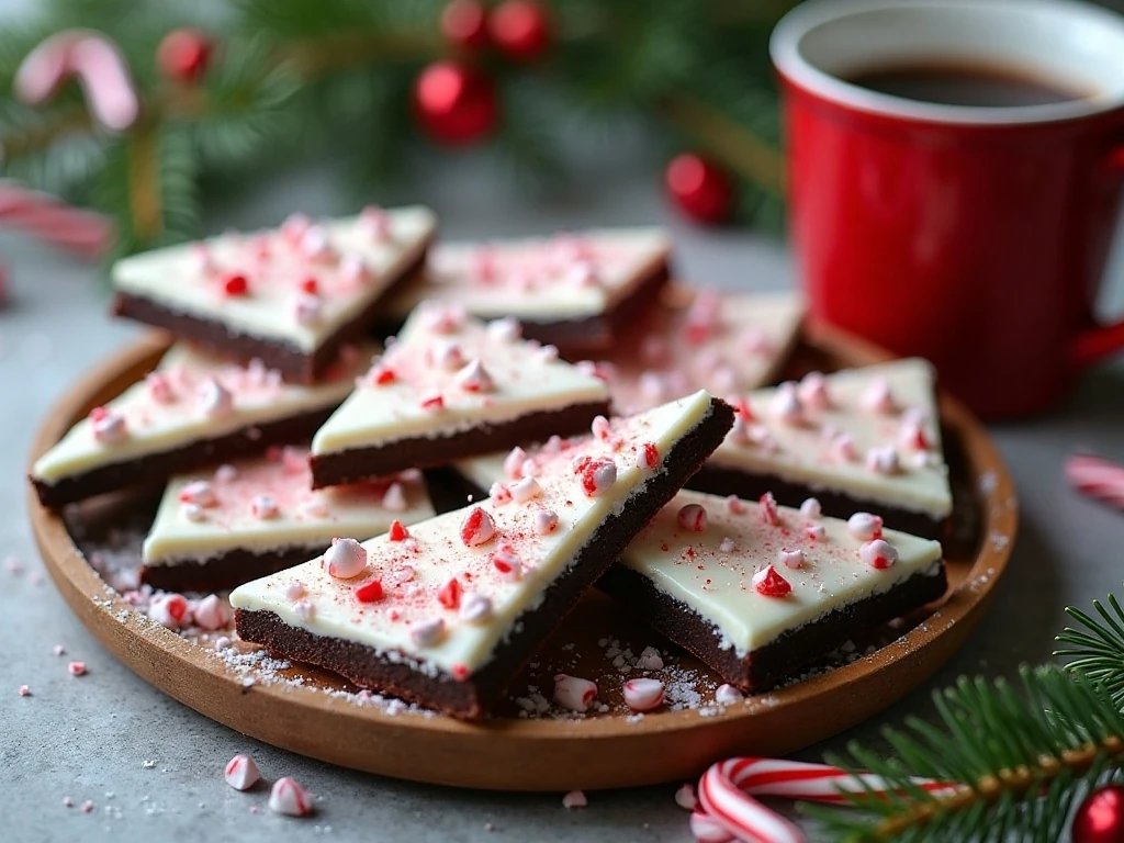 Platter of festive no-bake peppermint bark cookies
