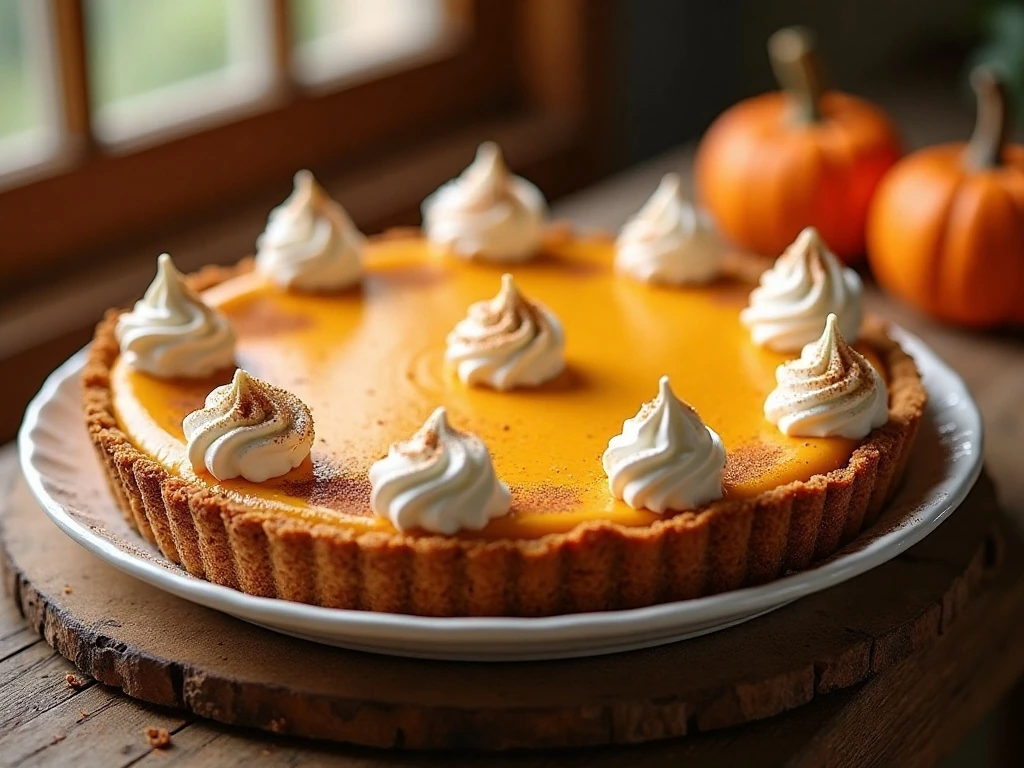 No-bake pumpkin cream cheese dessert with graham-cracker crust and whipped topping
