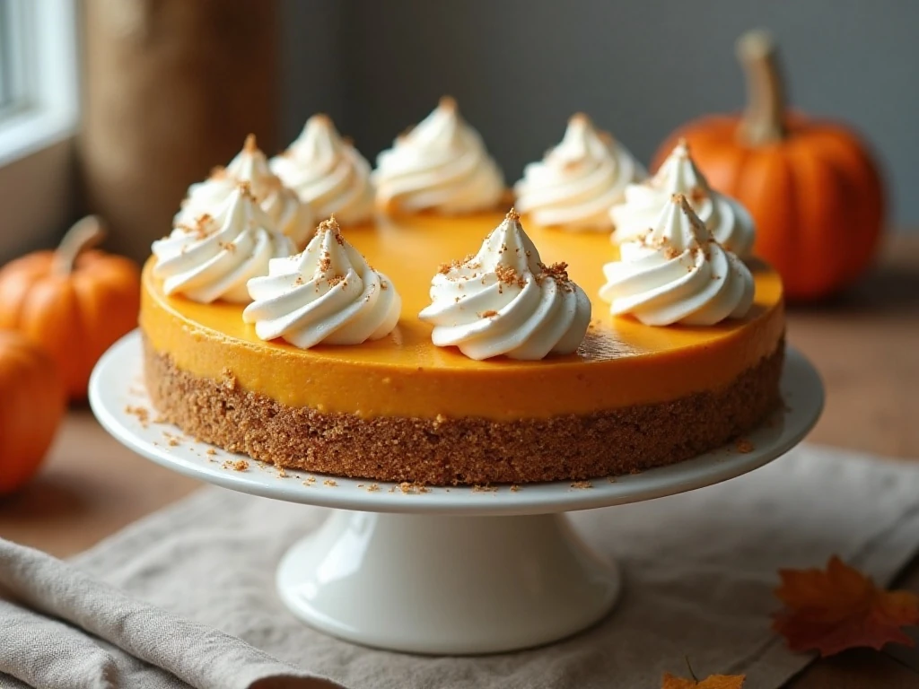Whole no-bake pumpkin cream pie with whipped topping