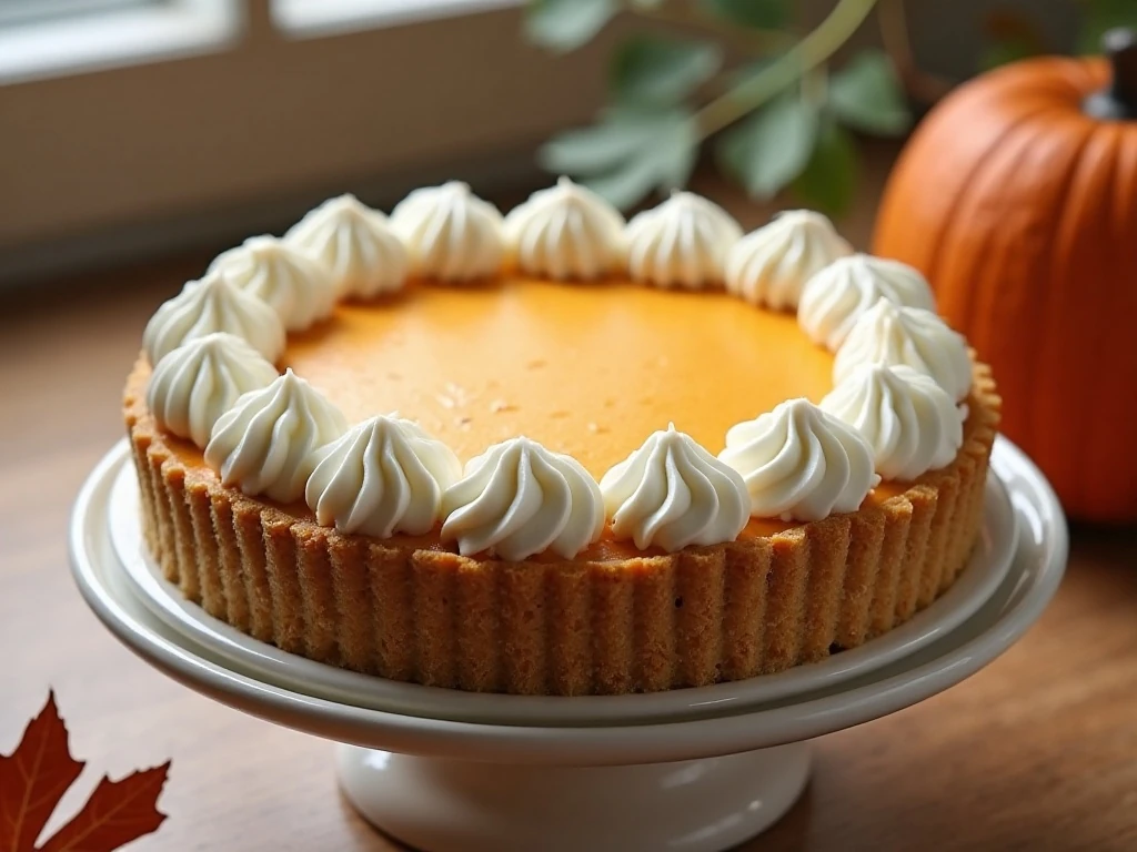 Whole no-bake pumpkin cream pie with whipped topping
