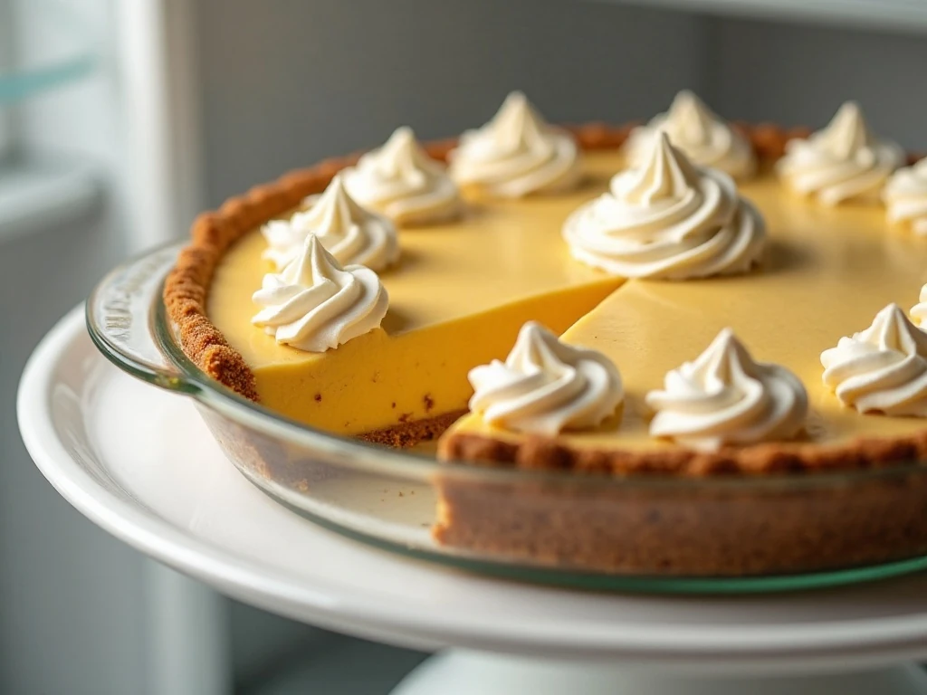 Chilled pumpkin cream pie ready for storage