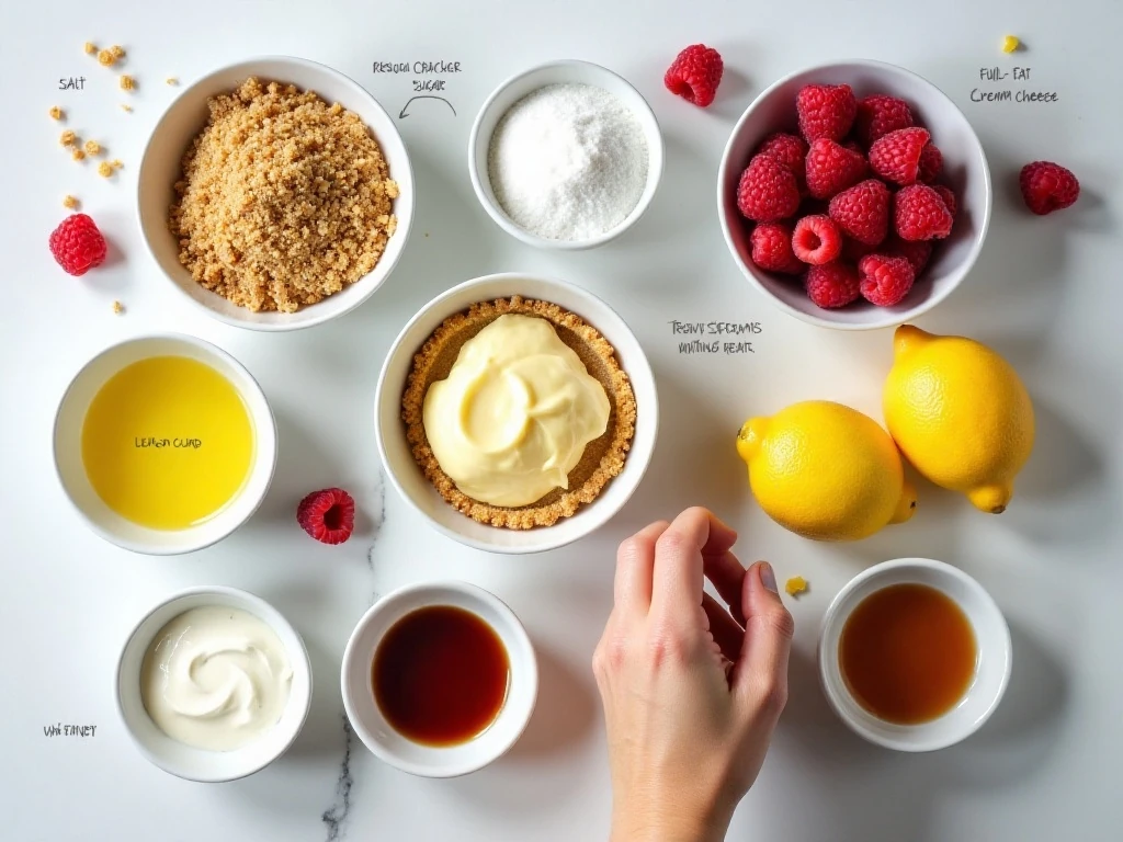 Ingredients for no-bake raspberry lemon tartlets