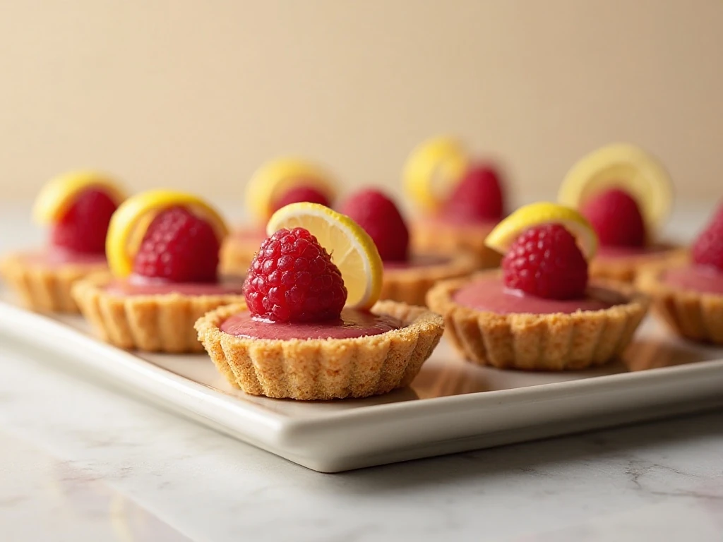 Finished no-bake raspberry lemon tartlet with fresh berries