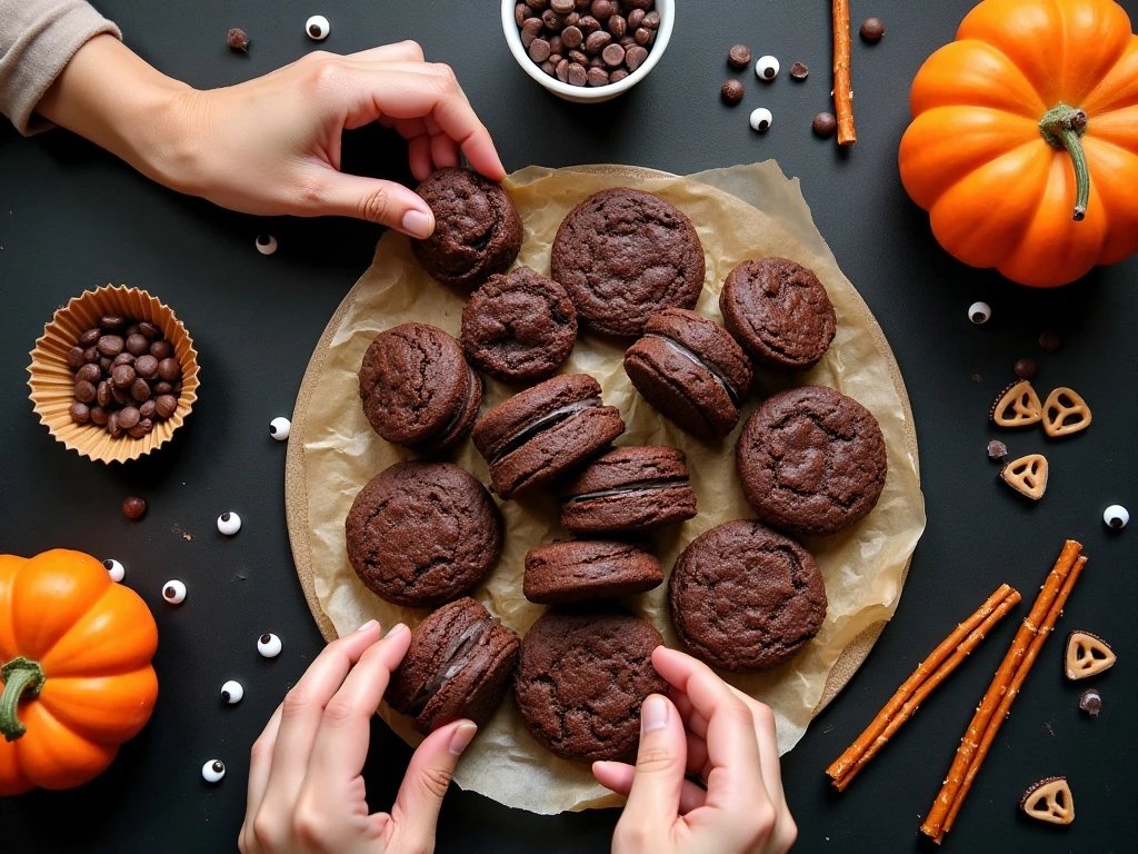 Ingredients for no-bake spooky spider cookies