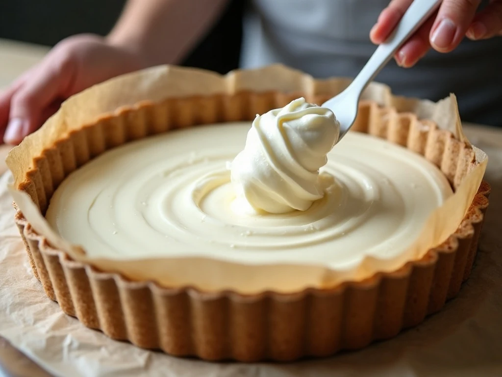 Folding whipped cream into the cheesecake filling