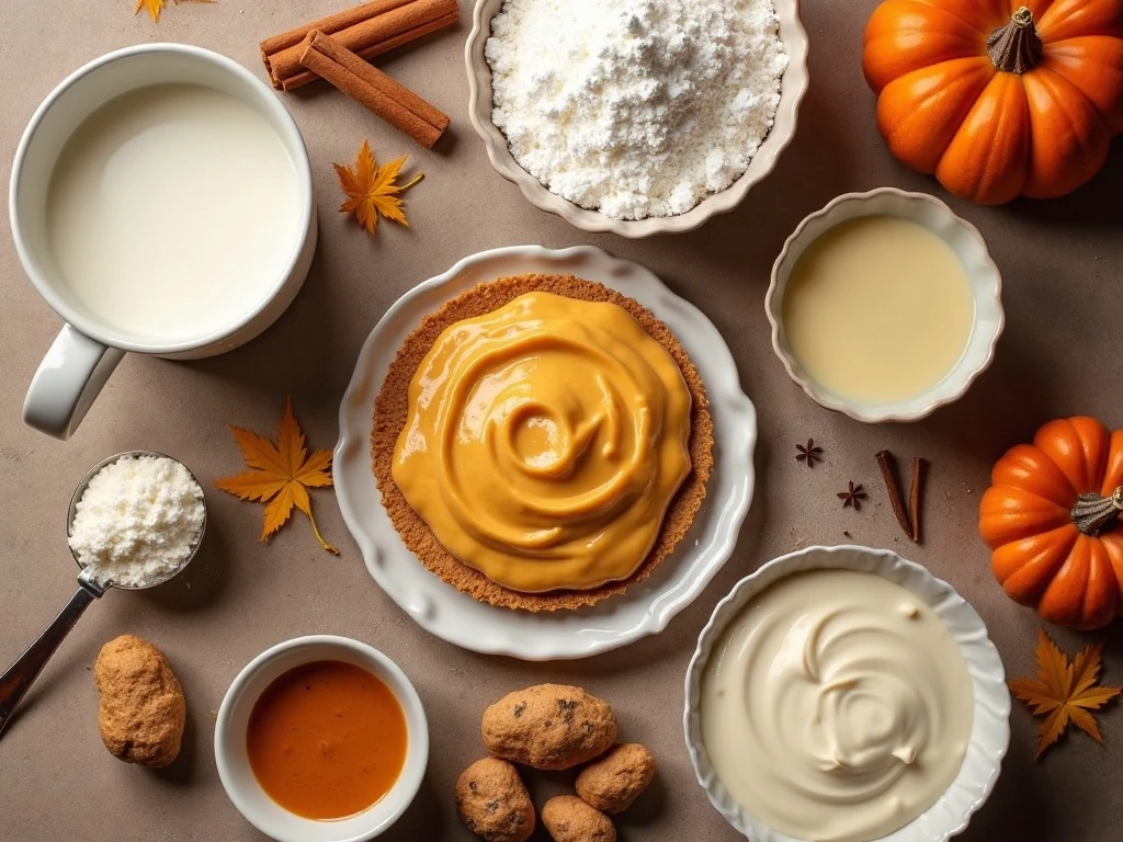 Ingredients for easy no-bake triple-layer pumpkin pie