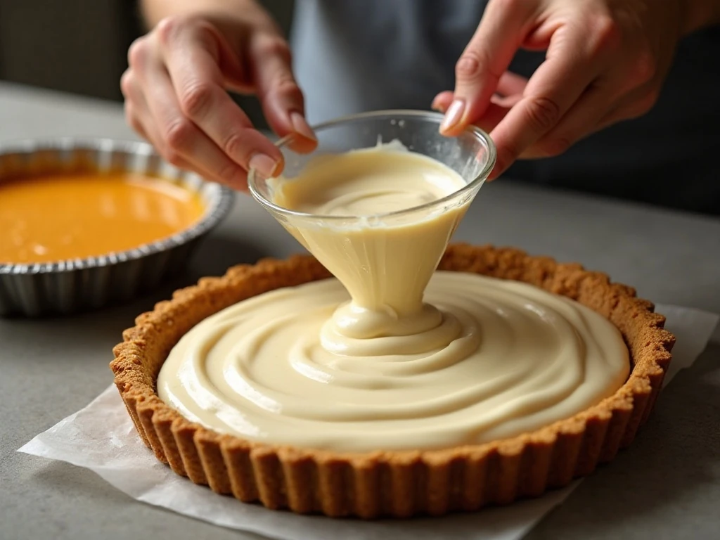Preparing the cream cheese layer for no-bake pumpkin pie