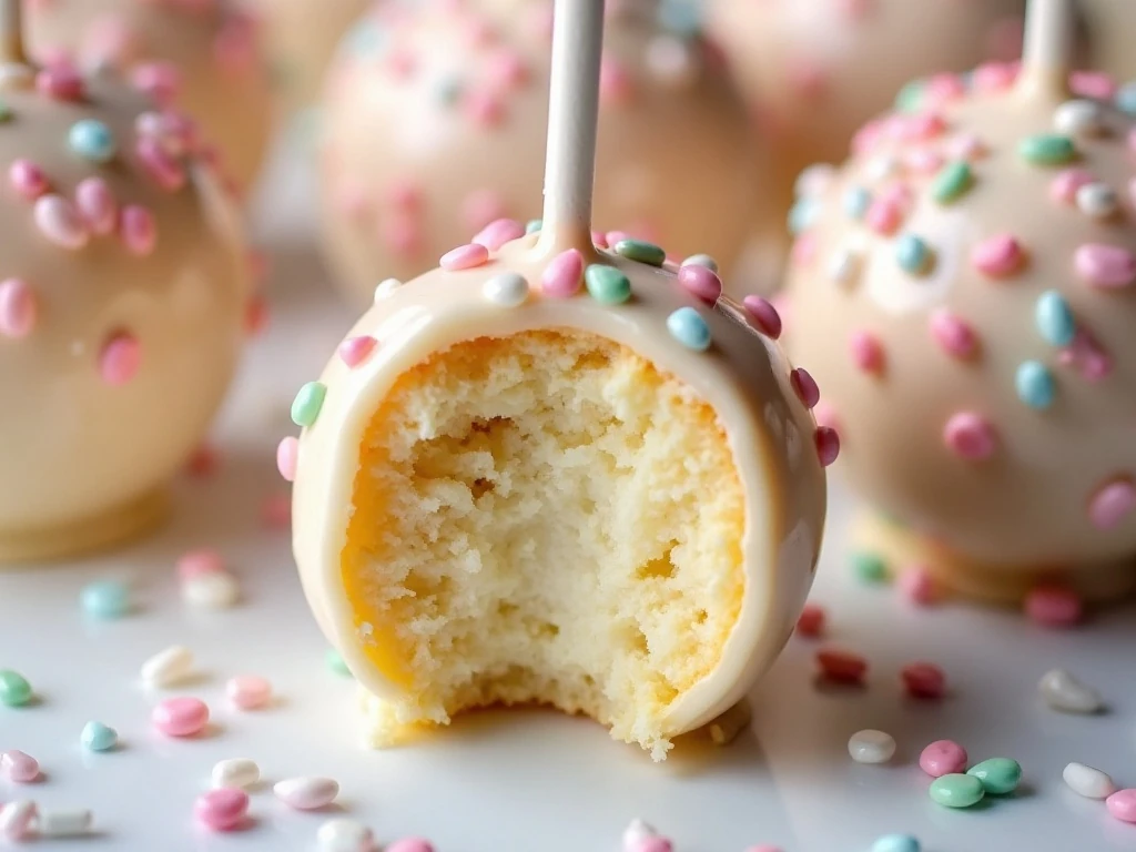Decorated vanilla cake pops with colorful sprinkles