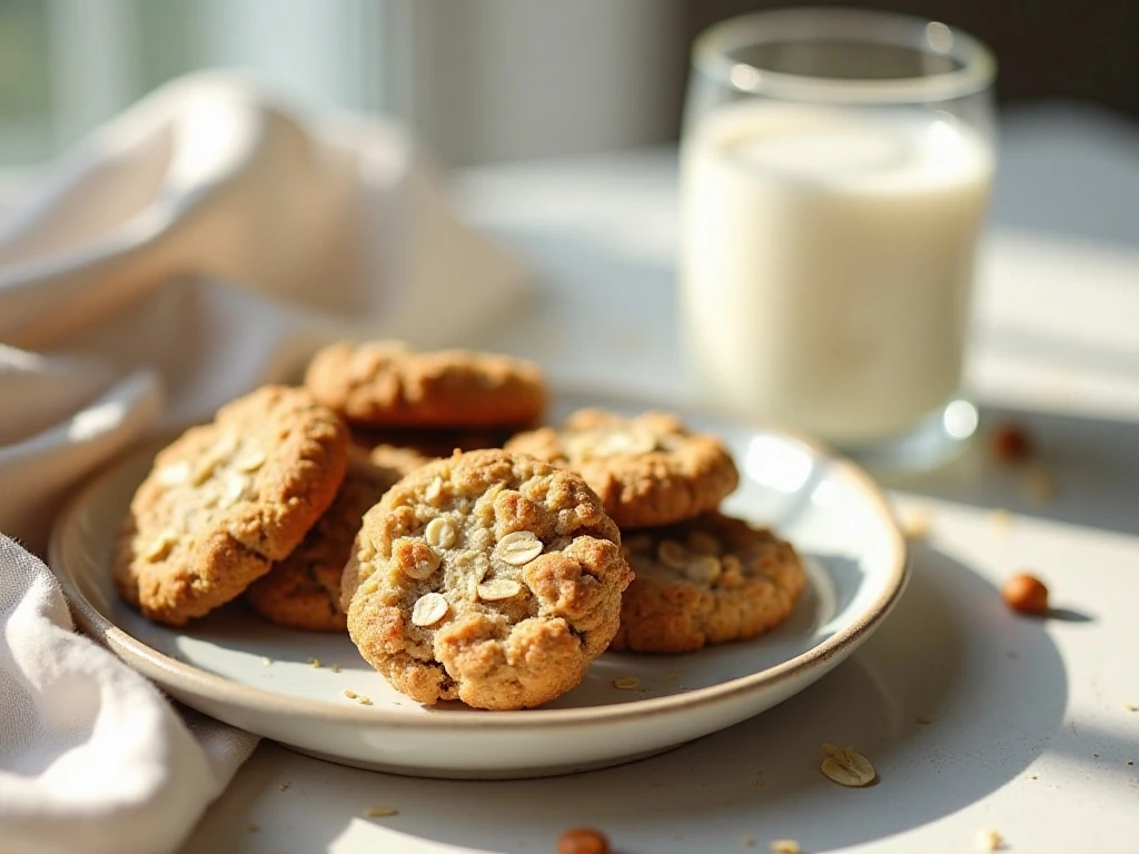 No-bake vanilla oat cookies served with milk