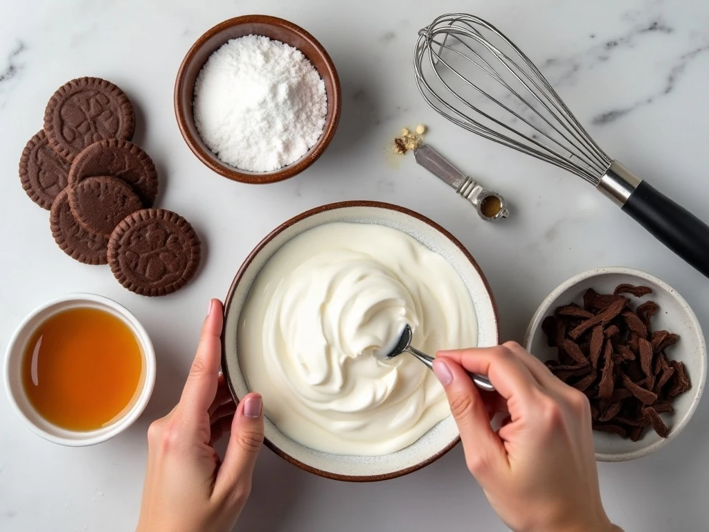 Ingredients for no-bake Zebra Cake arranged on a countertop