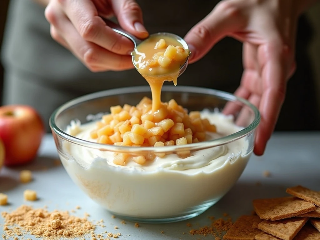 Folding apple pie filling into the no-churn ice cream base
