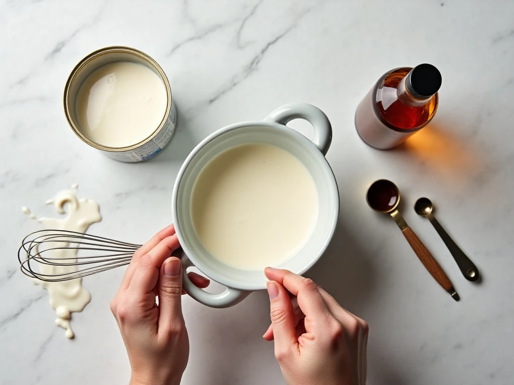 Heavy cream, sweetened condensed milk, and vanilla for no-churn ice cream