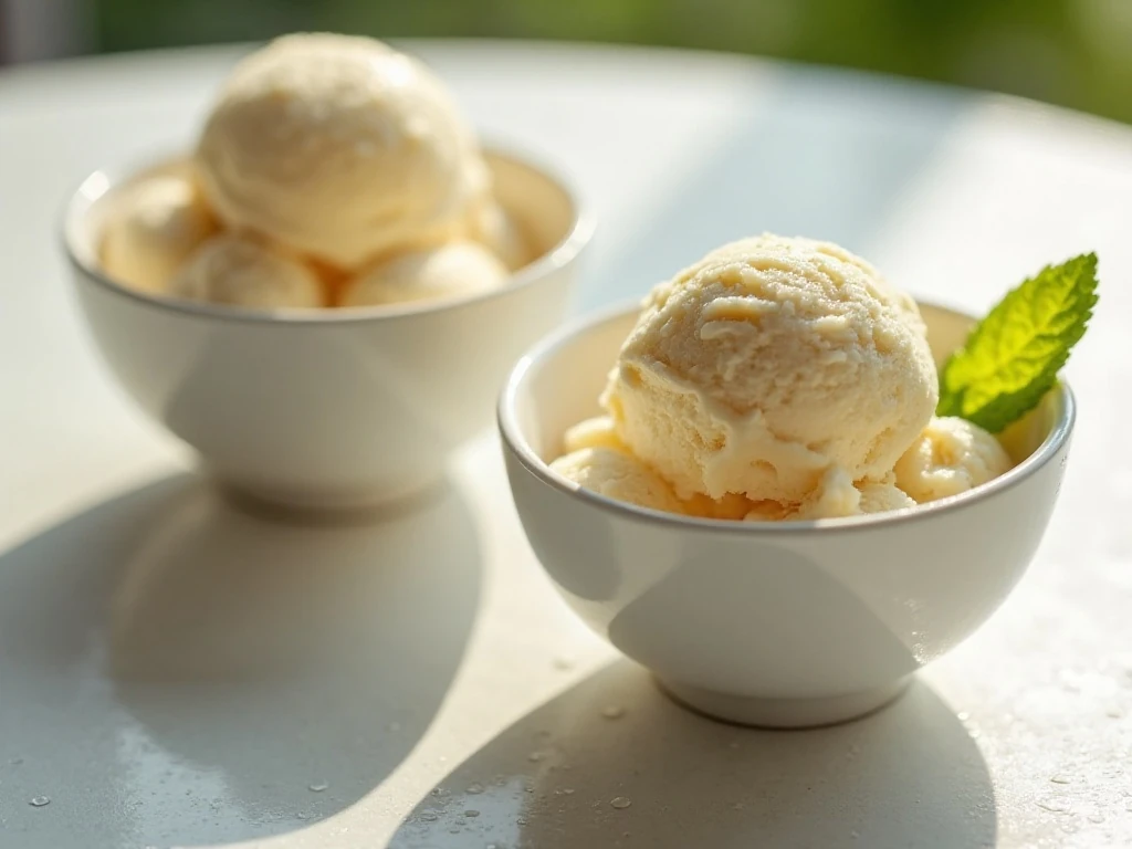 Scooped vanilla no-churn ice cream ready to serve