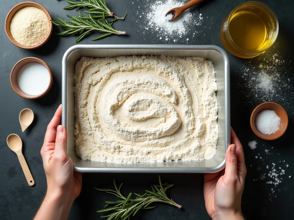 Ingredients for easy no-knead focaccia bread