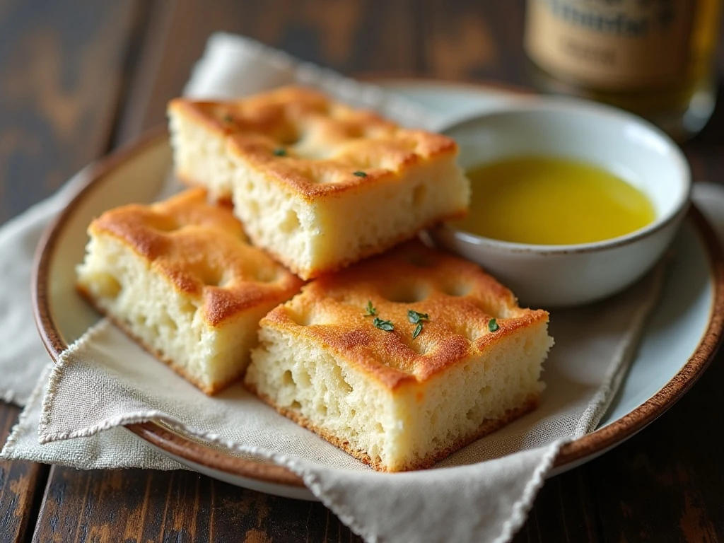 Warm focaccia squares ready to serve