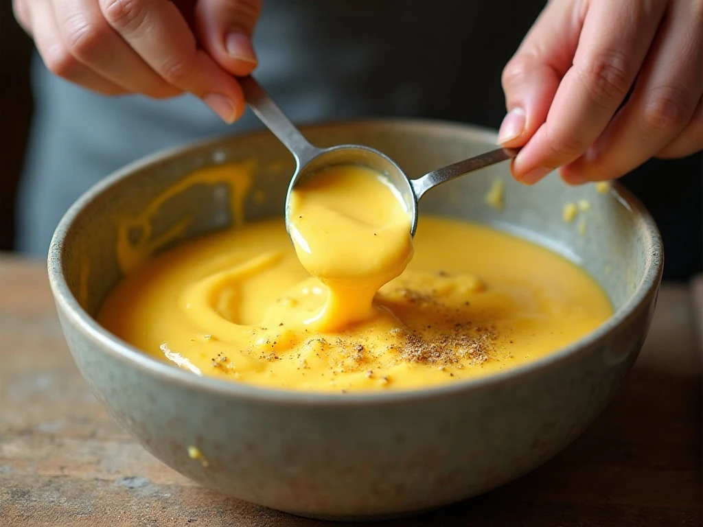 Mixing a smooth Greek yogurt deviled egg filling