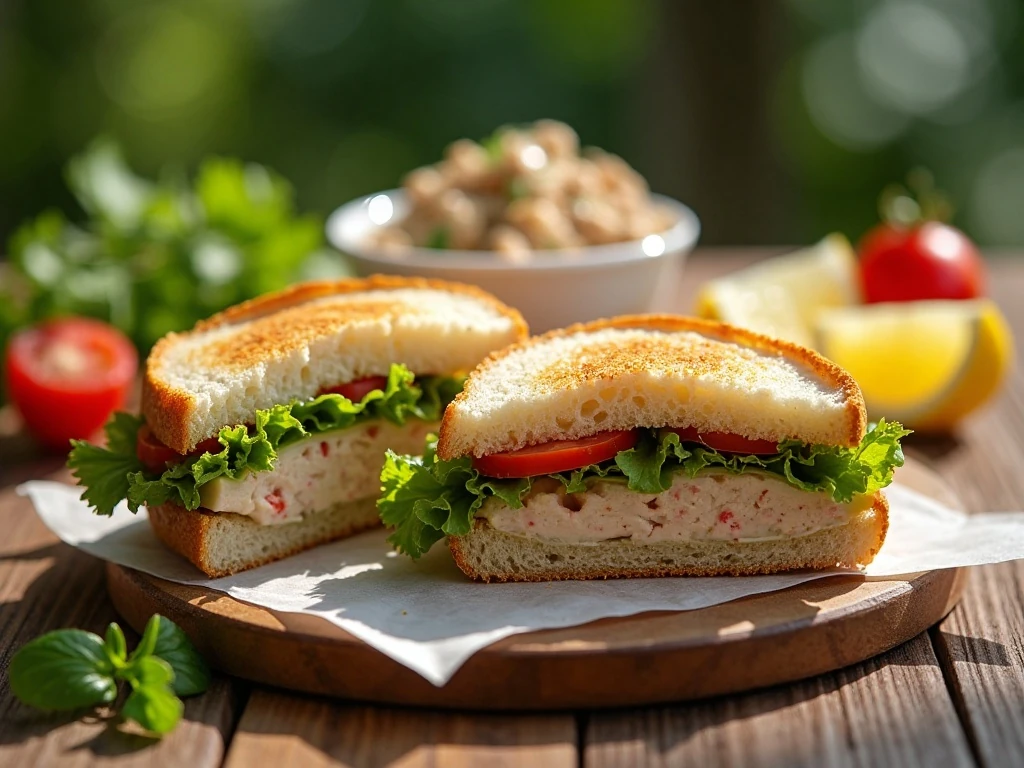 No-mayo tuna sandwich served with fresh salads and vegetables