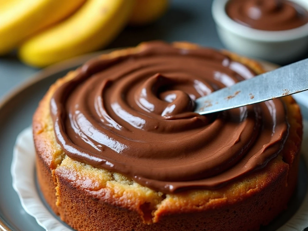 Nutella being gently swirled into banana bread batter