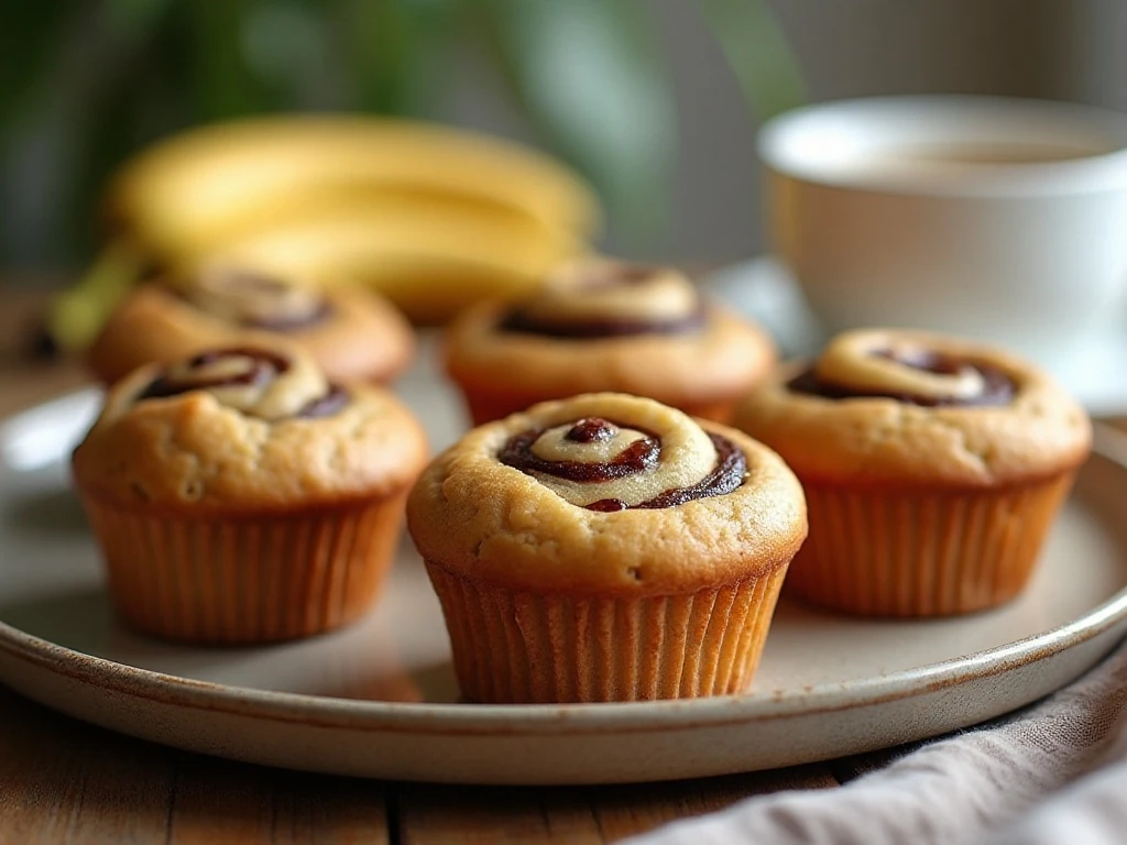 A platter of moist Nutella banana muffins ready for breakfast